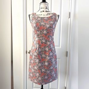 The Limted Sheath Gray Orange Plaid Brocade Floral Dress Size 2